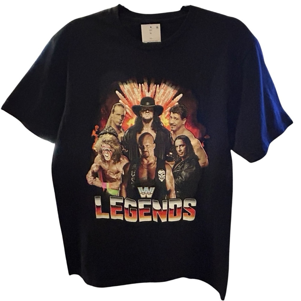 WWE Legends Graphic T-Shirt WrestleMania Collage Black NWT, Unisex Size M